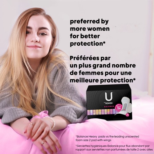 U by Kotex Balance Ultra Thin Pads Extra Heavy Overnight With Wings 30 Count