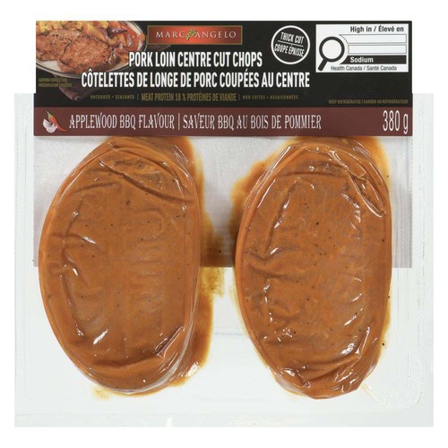 Marcangelo Pork Loin Centre Cut Chops Applewood BBQ Flavour Thick Cut 380 g