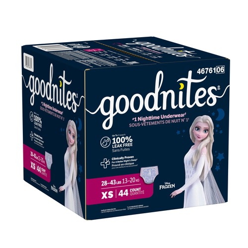 Goodnites Girls Nighttime Underwear Size XS (28-43 lbs) 44 Count