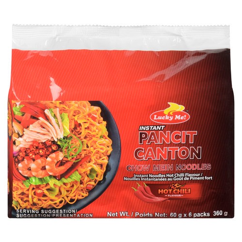 Lucky Me! Instant Pancit Canton Chow Mein Noodles Hot Chili 6 x 60 g