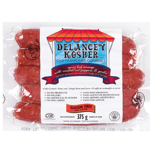 Del Kosher Sausage Beef Red Pepper Spicy 375 g