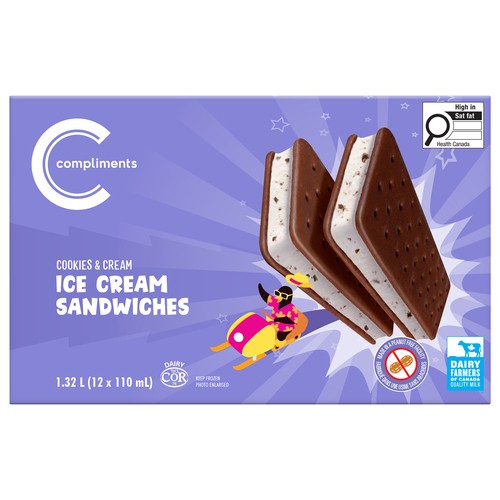 Compliments Ice Cream Sandwiches Cookies & Cream Flavour 12 x 110 ml