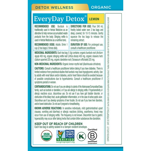 Traditional Medicinals Everyday Detox Herbal Tea Lemon 16 Tea Bags