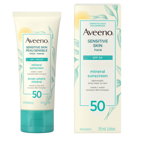 Aveeno Mineral Face Sunscreen Lotion Sensitive Skin SPF 50 59 ml