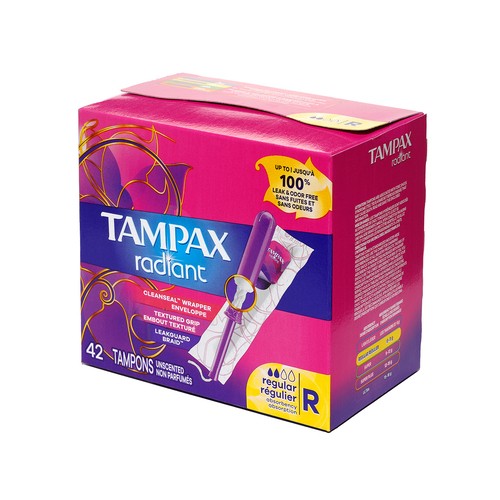 Tampax Radiant Tampons Regular Unscented 42 Count