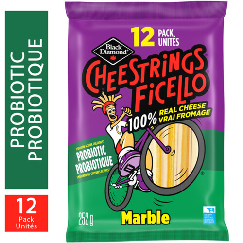 Black Diamond Cheestrings Cheese Snack With Probiotics Marble 12 Pack 252 g