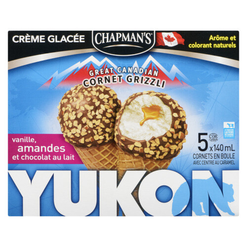 Chapman's Ice Cream Ball Top Cones Yukon Vanilla, Almonds & Milk Chocolate 5 x 140 ml