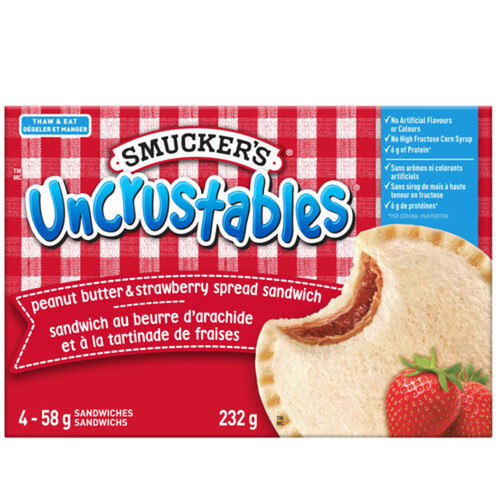 Smucker's Uncrustables Sandwich Peanut Butter And Strawberry Spread 4 x 58 g (frozen)