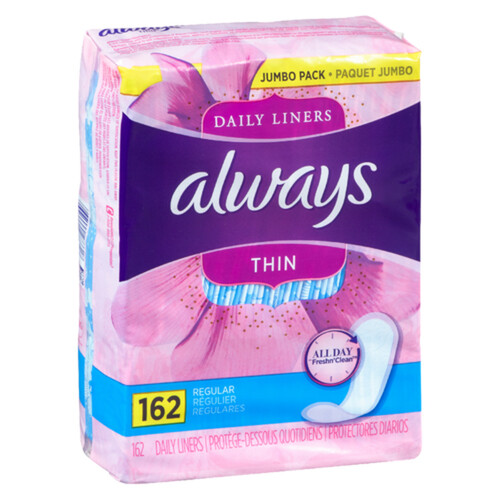 Always Daily Thin Liners Regular 162 Count