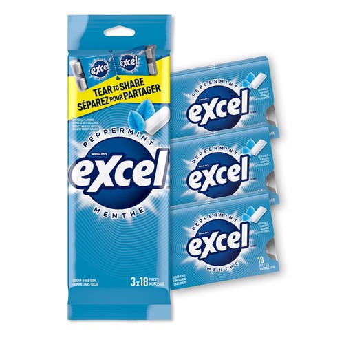 Excel Sugar Free Chewing Gum Peppermint Flavoured Pack of 18 Piece 3 EA