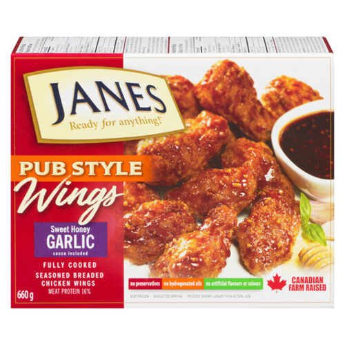 Janes Frozen Chicken Wings Pub Style Fully Cooked With Honey Garlic 660 g