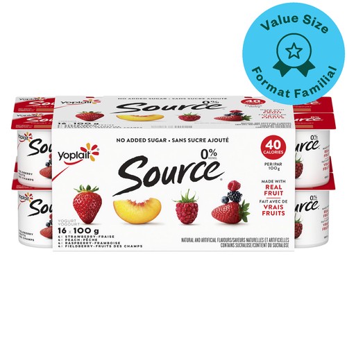 Yoplait Source 0% Traditional Yogurt Smooth Cups Variety Pack 16 x 100 g