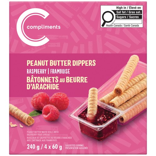 Compliments Snack Peanut Butter Wafer Rolls Dippers Raspberry 240 g