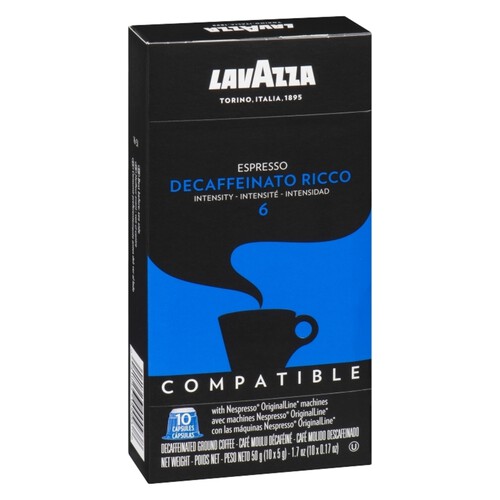 Lavazza Coffee Pods Decaffeinated Ricco Espresso Nespresso Coffee 10 x 5 g