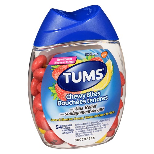 Tums Chewy Bites Antacid With Gas Relief Lemon & Strawberry 54 Count