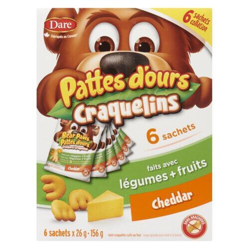 Dare Bear Paws Peanut-Free Crackers Cheddar Pouch 6 x 26 g