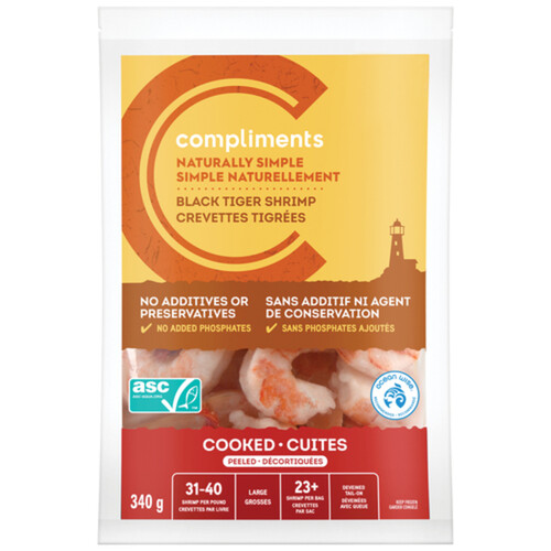 Compliments Naturally Simple Frozen Black Tiger Shrimp 31/40 PDTO 340 g