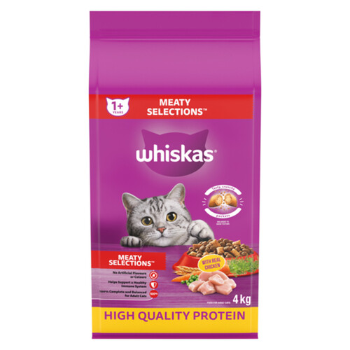 Whiskas Meaty Selections Adult Dry Cat Food With Real Chicken 4 kg