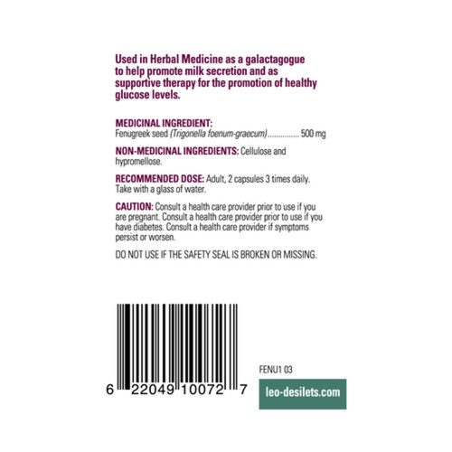 Léo Désilets Fenugreek Women's Health 500 mg Capsules 90 Count