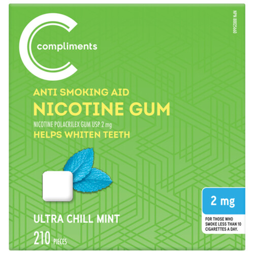 Compliments Anti Smoking Aid 2 mg Nicotine Gum Chill Mint 210 Count