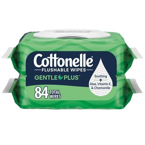 Cottonelle Gentle Plus Flushable Wet Wipes Aloe & Vitamin E 2 Packs x 42 Wipes