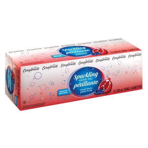 Compliments Sparkling Water Mixed Berry 12 x 355 ml (cans)