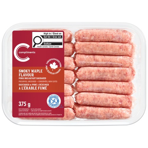 Compliments Frozen Pork Breakfast Sausage Smokey Maple 375 g