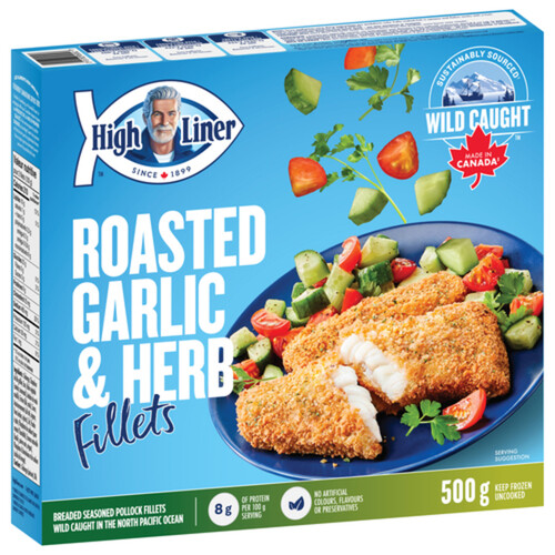 High Liner Frozen Breaded Seasoned Fish Fillets Roasted Garlic & Herb 500 g