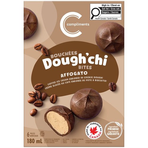 Compliments Frozen Dough'Chi Bites Coffee Ice Cream Enrobed In Cookie Dough 6 x 30 ml