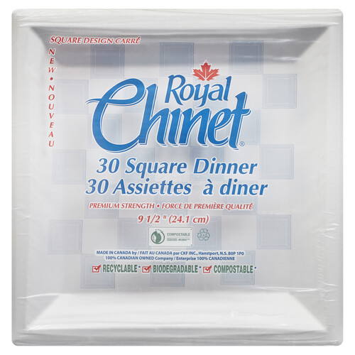 Royal Chinet Square Dinner Plates 9.5 Inch 30 Pack