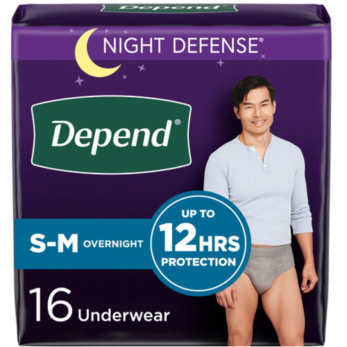 Depend Night Defense  Incontinence Underwear Men Overnight S/M 16 Count