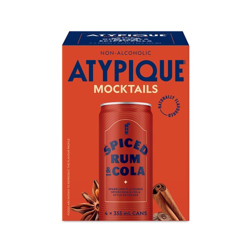 Atypique Non-Alcoholic Mocktail Spiced Rum & Cola 4 x 355 ml (cans)