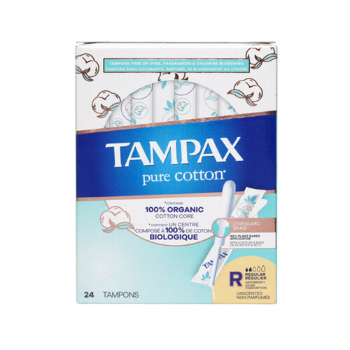 Tampax Pure Cotton Tampons Regular Unscented 24 Count