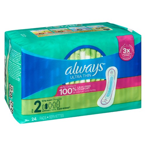 Always Ultra Thin Pads Long Super Size 2 Without Wings 24 Count