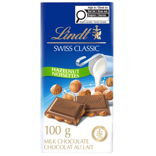 Lindt Swiss Classic Milk Chocolate Bar Hazelnut 100 g