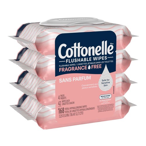 Cottonelle Fragrance Free Flushable Wet Wipes 4 Packs x 42 Wipes