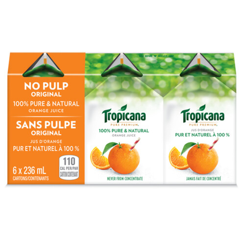 Tropicana Pure Premium Juice No Pulp Orange 6 x 236 ml