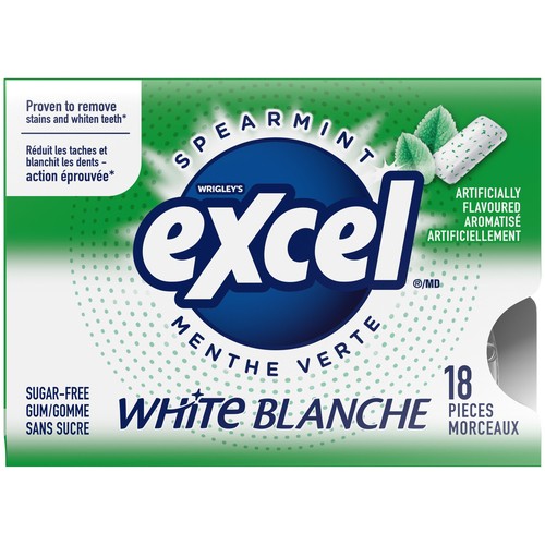 EXCEL Sugar Free Teeth Whitening Chewing Gum White Spearmint Flavoured Pack of 18 Pieces 3 EA
