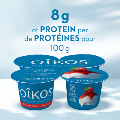 Oikos Greek Yogurt Strawberry Flavour Fruit on the Bottom 2% 4 x 100 g