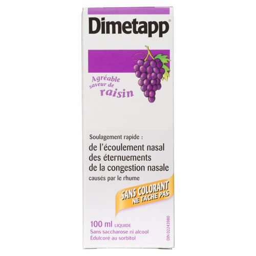 Dimetapp Dye Free Cough & Cold Syrup Grape 100 ml