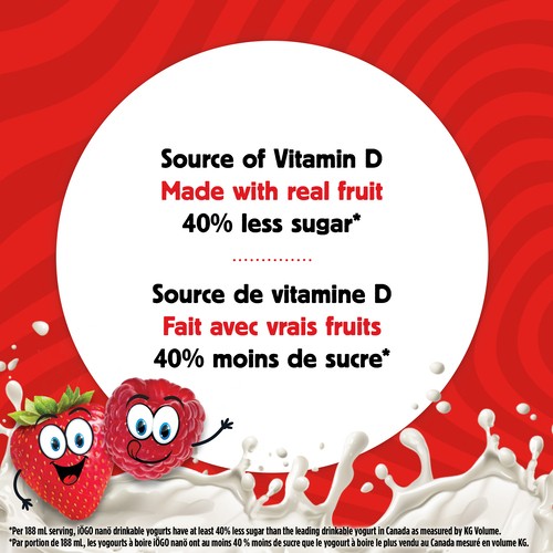 Iogo Nano 1% Drinkable Yogurt Strawberry and Raspberry 24 x 93 ml