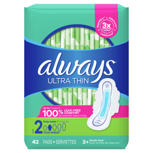 Always Ultra Thin Pads Size 2 Long Super with Wings 42 Count