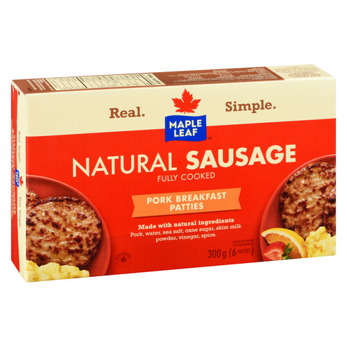 Maple Leaf Fully Cooked Natural Pork Breakfast Sausage Patties 300 g
