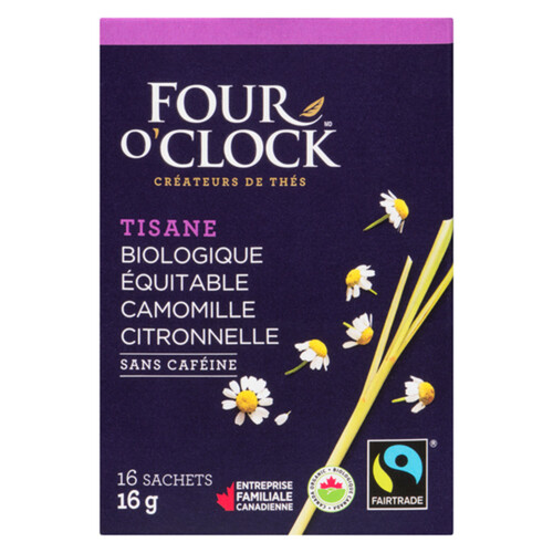 Four O'Clock Organic  Caffeine Free Herbal Tea Chamomile Lemongrass 16 Tea Bags