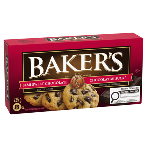 Baker's 100% Pure Semi-Sweet Chocolate Baking Bar 225 g