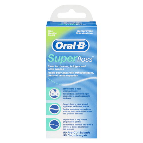 Oral-B Dental Floss Mint Super 50 Pre-Cut Strands 