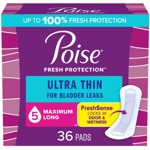 Poise Ultra Thin Maximum Absorption Pads Long Length 36 Count