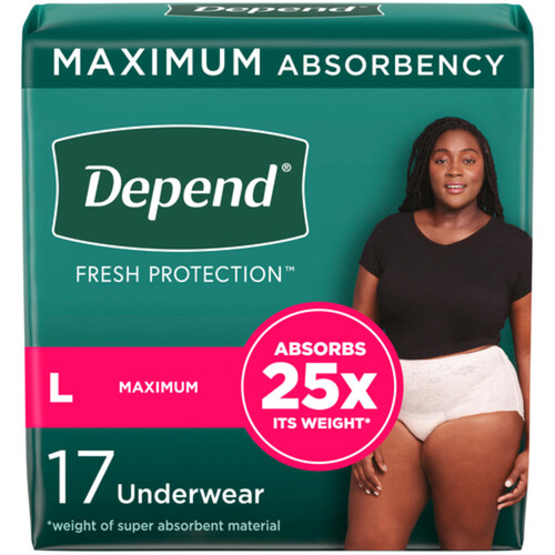 Depend Maximum Absorbency Women's Underwear Peach Large 17 Count