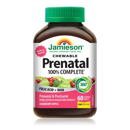 Jamieson Prenatal 100% Complete Multivitamin Chewable Cranberry Apple 60 Count