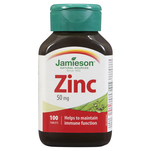 Jamieson Zinc 50 mg Supplements Tablets 100 Count